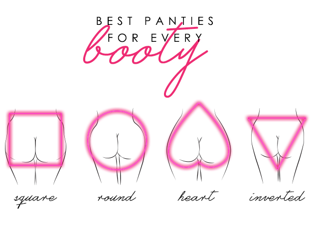 Cosabella is going to break down how to identify: Your booty type The best panties for your booty typeÂ  Your butt shape is determined by a combination of hip structure, where your cheeks are fullest, and where your bum is the widest.
